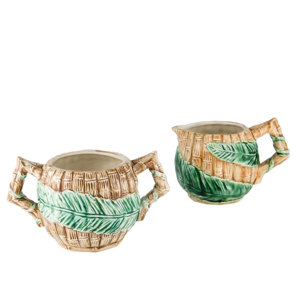 Fitz & Floyd 1989 Tiki Style Bamboo Sugar and Creamer Set
